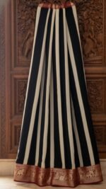 Pure Modal Saree (Black stripes with red zari border) - Image 3