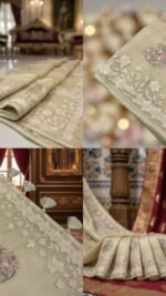 Organza Applique and embroidery Saree (Gold) - Image 3