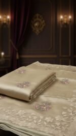 Organza Applique and embroidery Saree (Gold) - Image 2