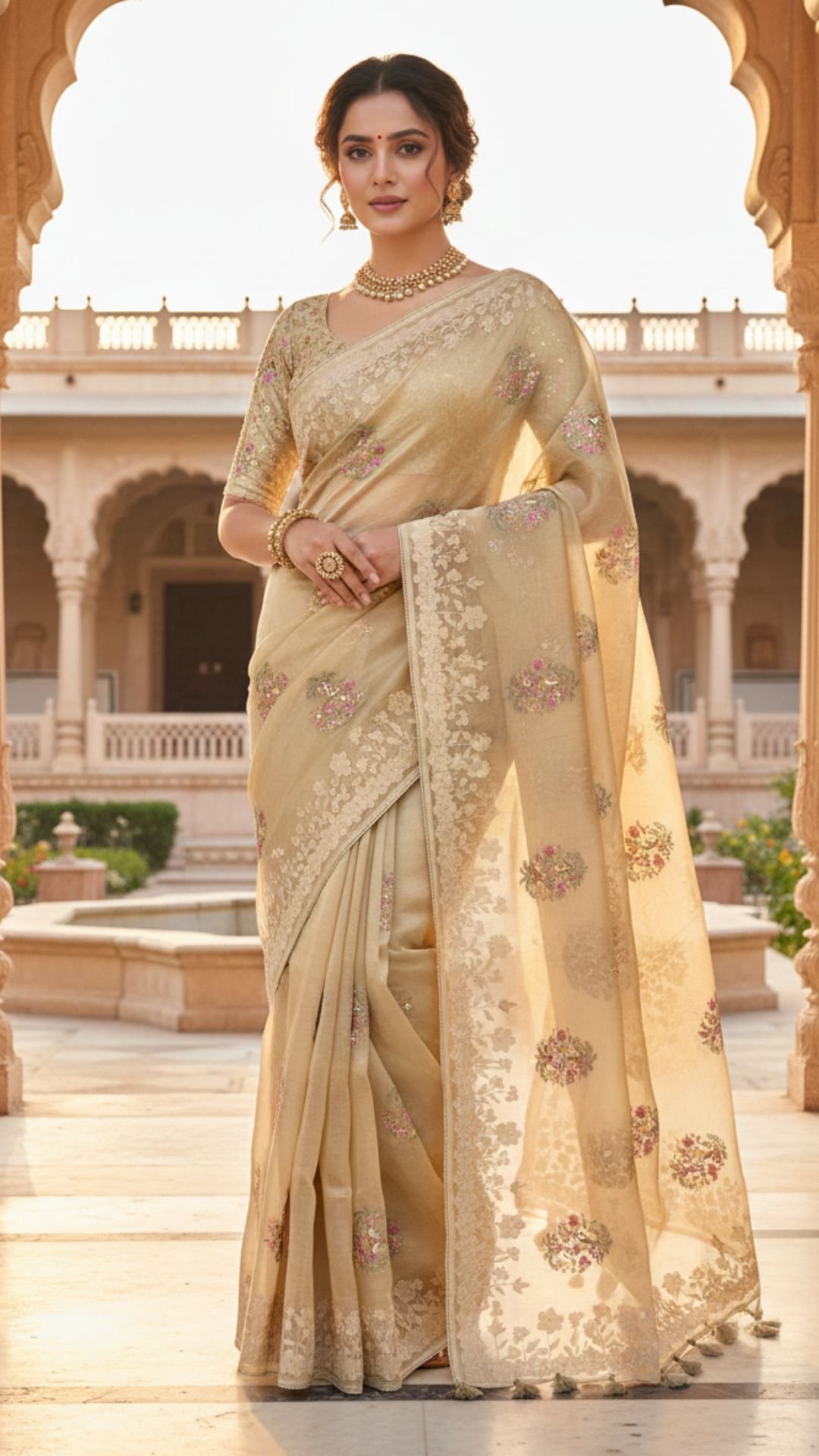 Organza Applique and embroidery Saree