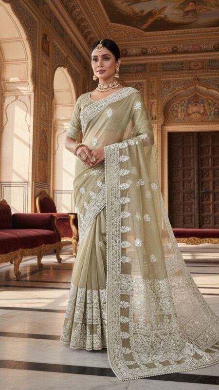 Organza with Chikankari work Saree