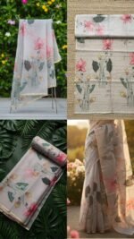 Semi Organza Saree (Grey with Floral Digital Print) - Image 2