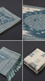 Munga Cotton Saree (Blue with tribal print) - Image 3