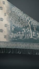 Munga Cotton Saree (Blue with tribal print) - Image 2