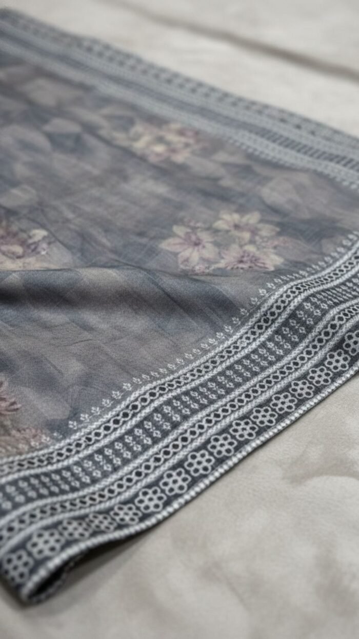 Organza Cutwork Saree (Grey) - Image 2