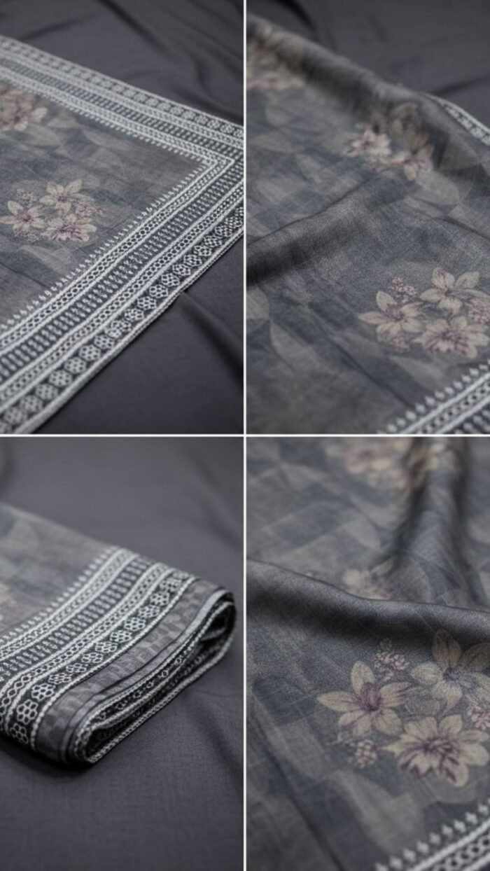 Organza Cutwork Saree (Grey) - Image 3