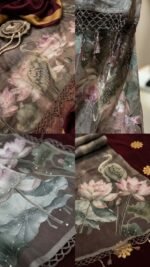 Organza with Aari work Saree (Forest theme) - Dark Grey - Image 3