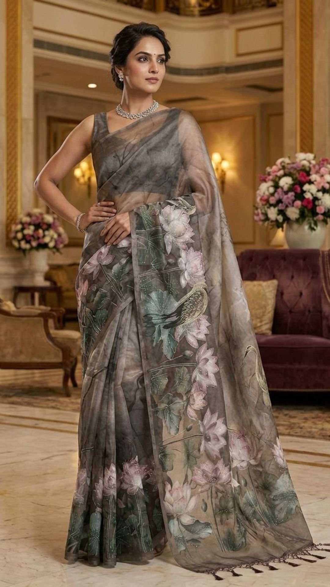 Organza with Aari work Saree