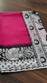 Pure Cotton Saree (Pink and White) - Image 2