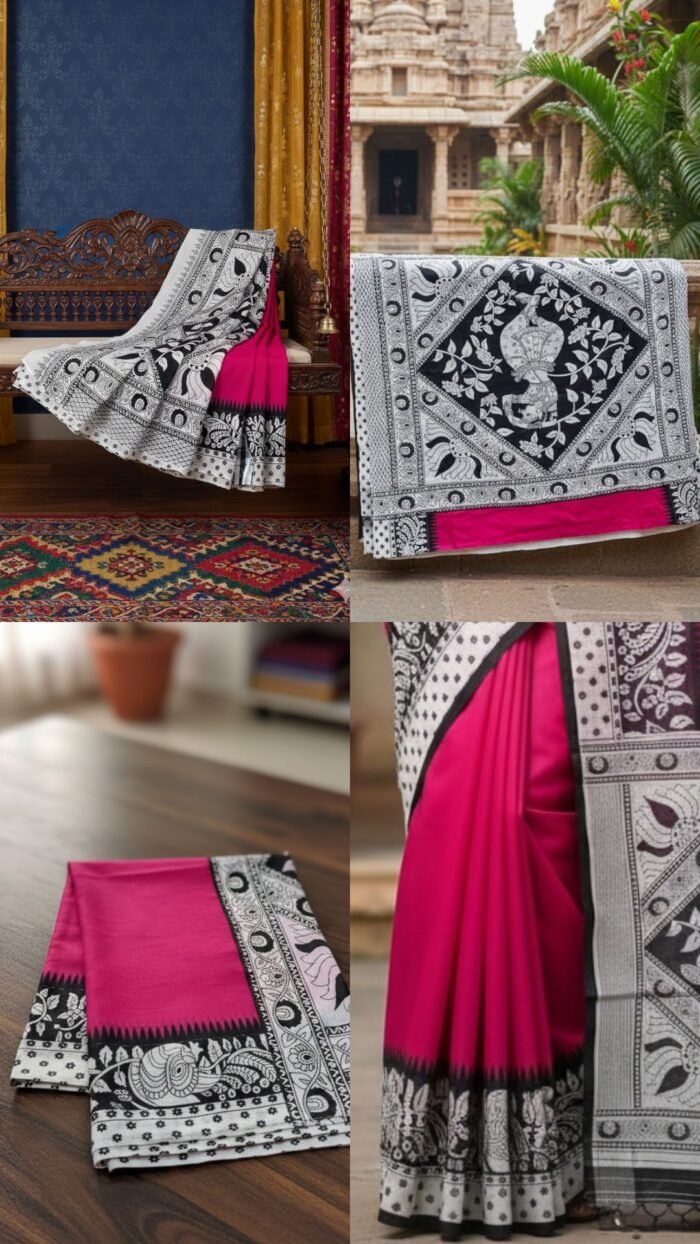 Pure Cotton Saree (Pink and White) - Image 4