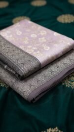 Tussar Silk Saree (Lavendar and brown) - Image 2
