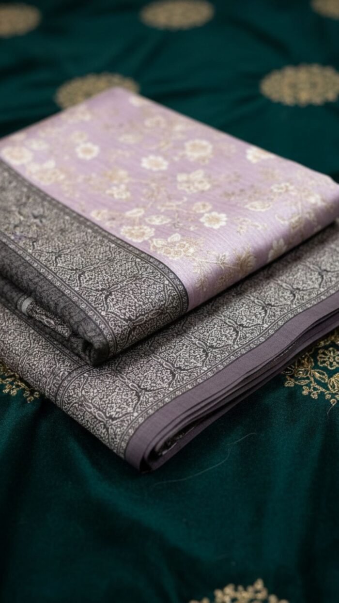 Tussar Silk Saree (Lavendar and brown) - Image 2