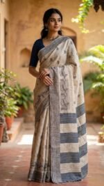 Semi Modal saree (Black and Beige)