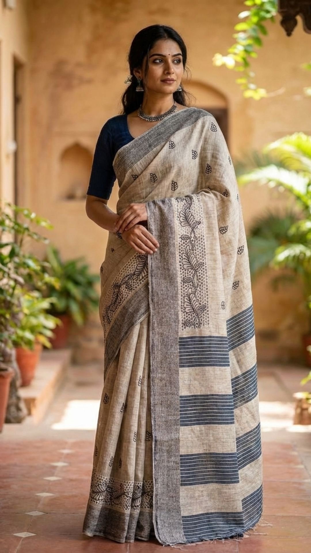 Semi Modal saree (Black and Beige)
